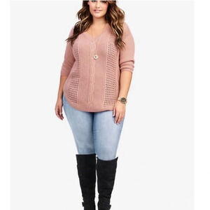 Torrid Lurex Cable Knit V-Neck Sweater Size 1- 14/16